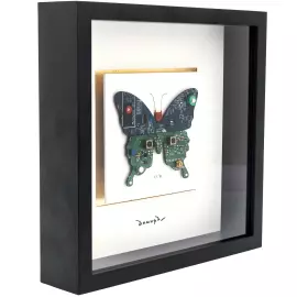 Damir Krivenko's painting "Blue-green Butterfly" in a black frame