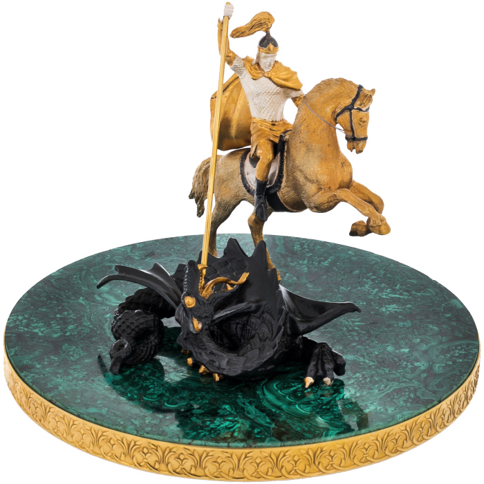 Sculpture "George the Victorious" on a malachite stand, Zlatoust
