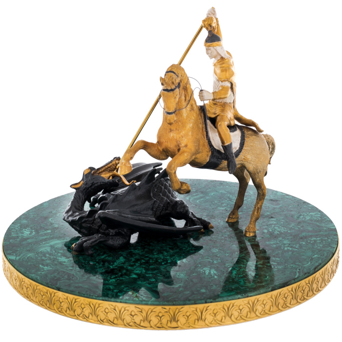 Sculpture "George the Victorious" on a malachite stand, Zlatoust