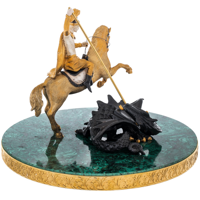 Sculpture "George the Victorious" on a malachite stand, Zlatoust