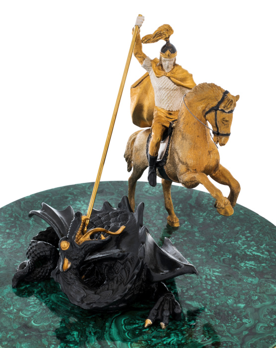 Sculpture "George the Victorious" on a malachite stand, Zlatoust