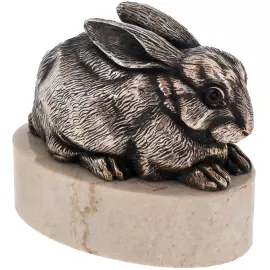Скульптура из бронзы "Кролик лежащий" на мраморе