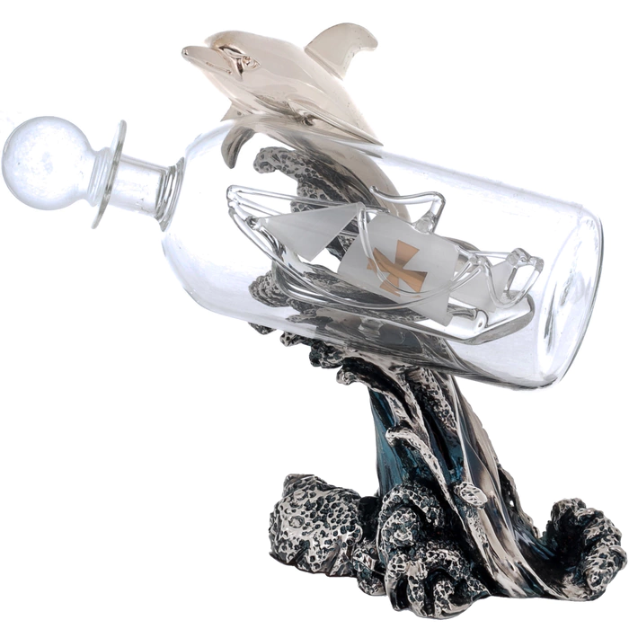 Statuette "Dolphin with a bottle" with silver coating