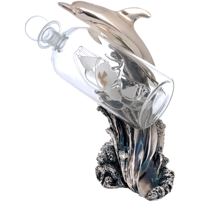 Statuette "Dolphin with a bottle" with silver coating