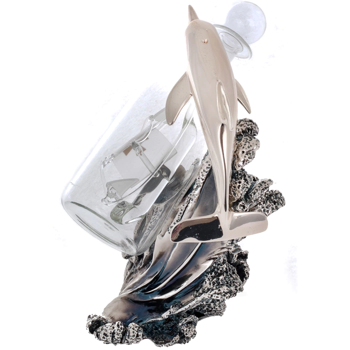 Statuette "Dolphin with a bottle" with silver coating