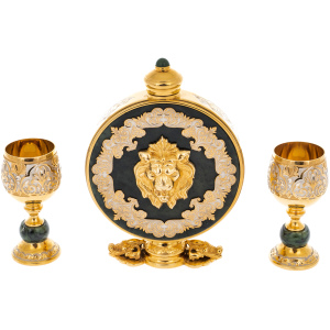 Set of flask with glasses "Lion" for 2 persons, Zlatoust