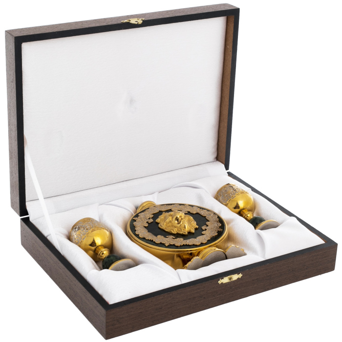 Set of flask with glasses "Lion" for 2 persons, Zlatoust