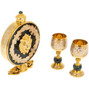 Set of flask with glasses "Lion" for 2 persons, Zlatoust