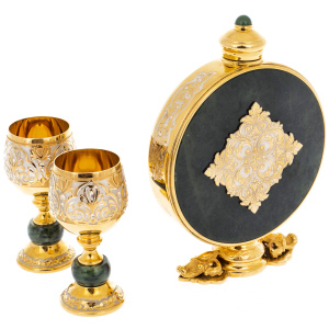 Set of flask with glasses "Lion" for 2 persons, Zlatoust
