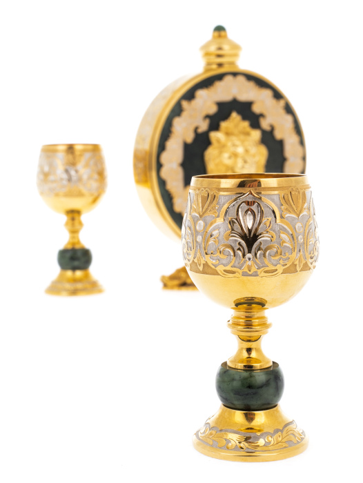 Set of flask with glasses "Lion" for 2 persons, Zlatoust