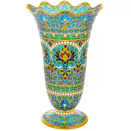 Ваза "Цветочная" с голубыми витражными эмалями