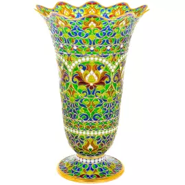 Ваза "Цветочная" с зелеными витражными эмалями
