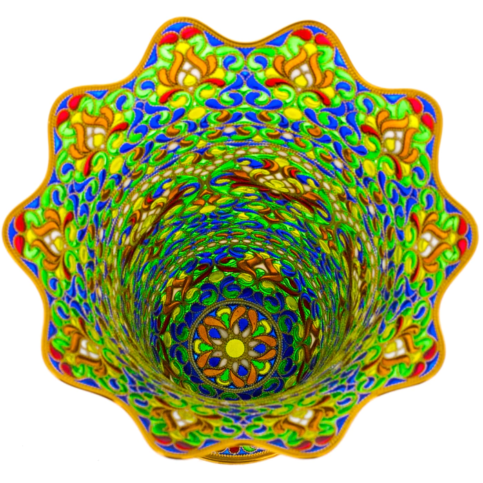 Flower vase with green stained glass enamels