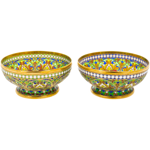 A set of "Floral" hazel nuts with green stained glass enamels
