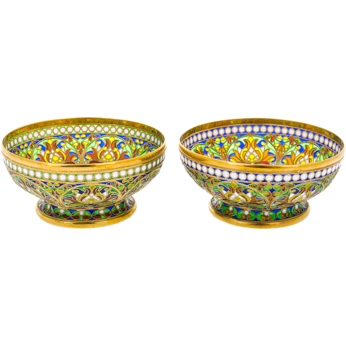 A set of "Floral" hazel nuts with green stained glass enamels