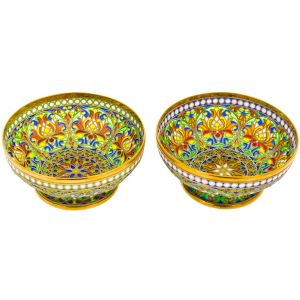 A set of "Floral" hazel nuts with green stained glass enamels