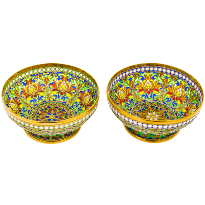 A set of "Floral" hazel nuts with green stained glass enamels