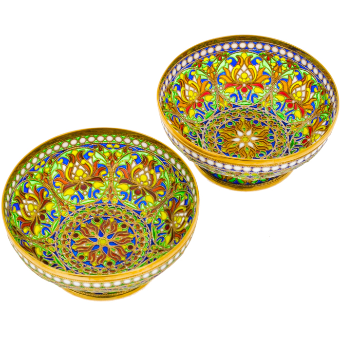 A set of "Floral" hazel nuts with green stained glass enamels