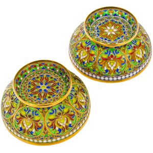 A set of "Floral" hazel nuts with green stained glass enamels