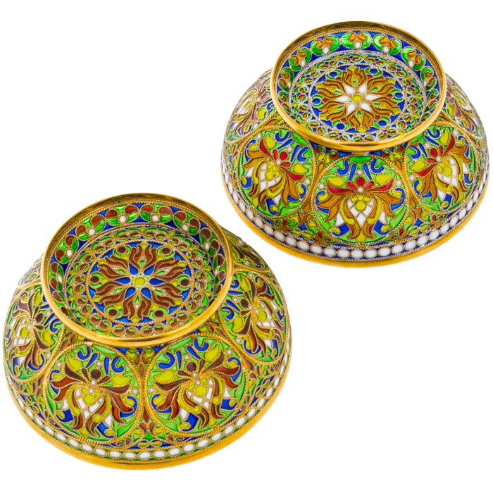 A set of "Floral" hazel nuts with green stained glass enamels