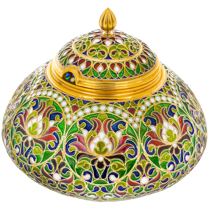 Sugar bowl "Bouquet" with stained glass enamels