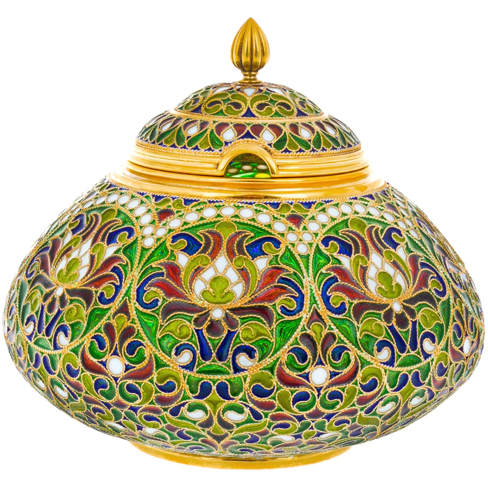 Sugar bowl "Bouquet" with stained glass enamels