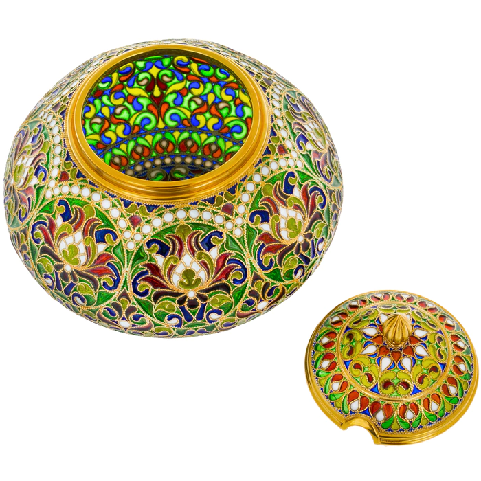 Sugar bowl "Bouquet" with stained glass enamels