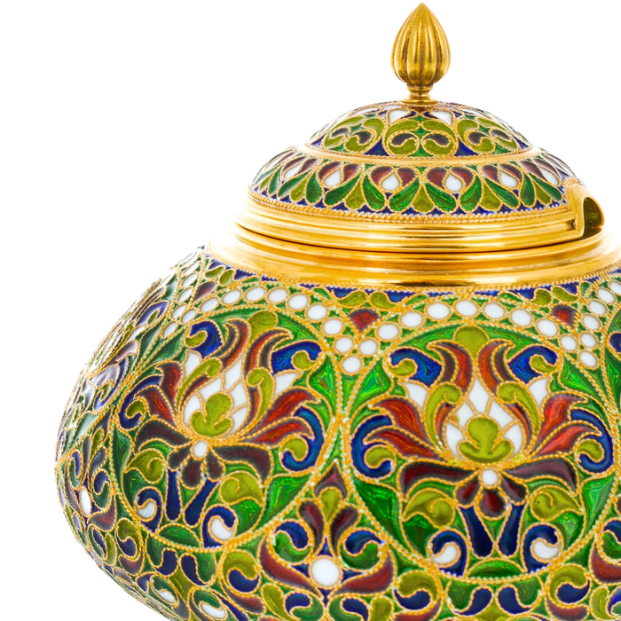Sugar bowl "Bouquet" with stained glass enamels