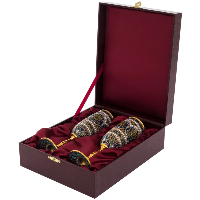 Set of champagne glasses "Bouquet" with blue stained glass enamels, for 2 persons
