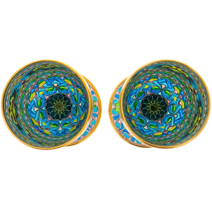 Set of champagne glasses "Bouquet" with blue stained glass enamels, for 2 persons