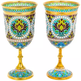 Набор бокалов для вина "Букет" с голубыми витражными эмалями, на 2 персоны