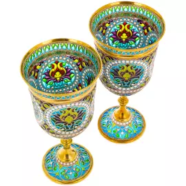 Набор бокалов для вина "Букет" с голубыми витражными эмалями, на 2 персоны