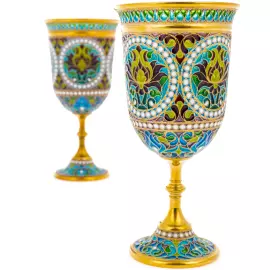 Набор бокалов для вина "Букет" с голубыми витражными эмалями, на 2 персоны