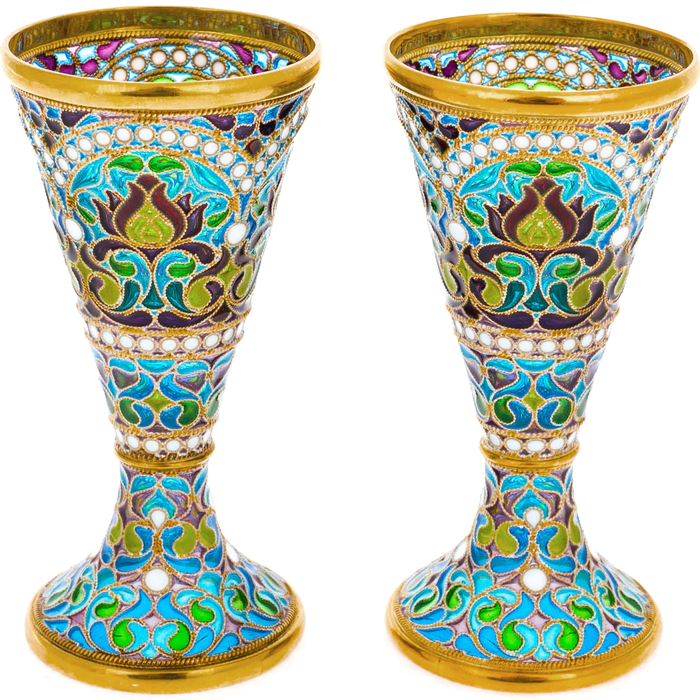 Set of glasses "Bouquet" with blue stained glass enamels, for 2 persons