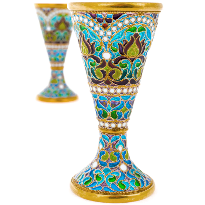 Set of glasses "Bouquet" with blue stained glass enamels, for 2 persons