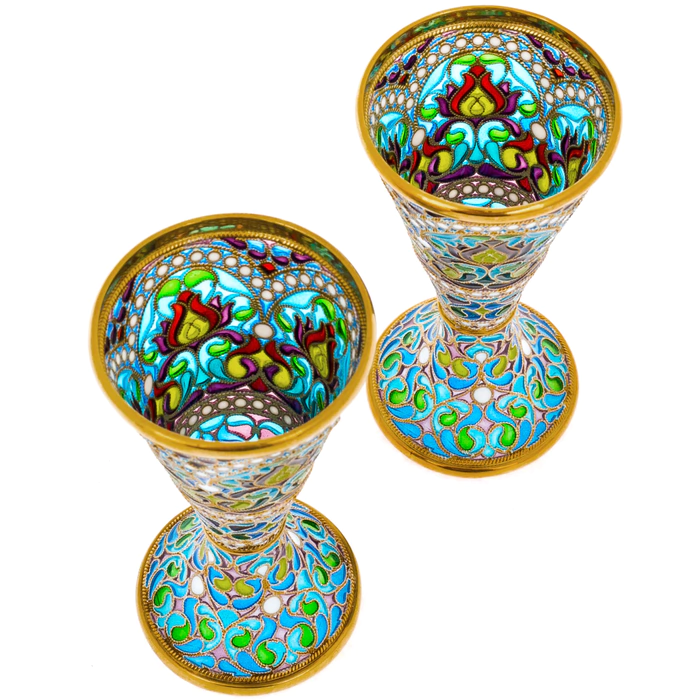 Set of glasses "Bouquet" with blue stained glass enamels, for 2 persons