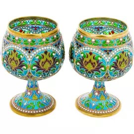 Набор бокалов для виски "Букет" с голубыми витражными эмалями, на 2 персоны