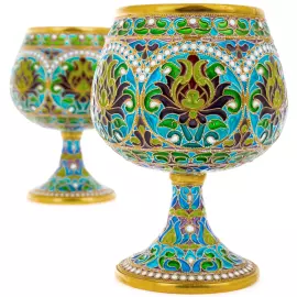 Набор бокалов для виски "Букет" с голубыми витражными эмалями, на 2 персоны