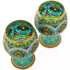 Набор бокалов для виски "Букет" с голубыми витражными эмалями, на 2 персоны