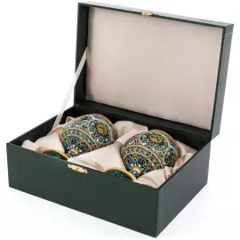 Набор бокалов для виски "Букет" с голубыми витражными эмалями, на 2 персоны