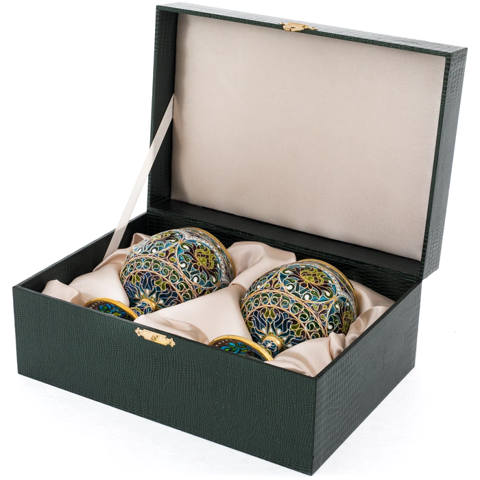 Set of whiskey glasses "Bouquet" with blue stained glass enamels, for 2 persons