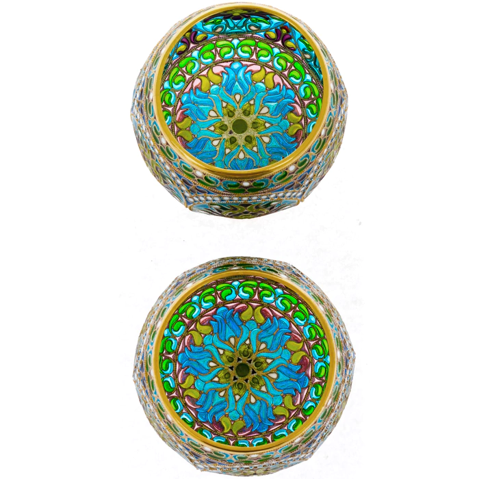 Set of whiskey glasses "Bouquet" with blue stained glass enamels, for 2 persons