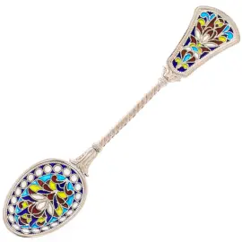 Ложка чайная "Узоры" с синими витражными эмалями