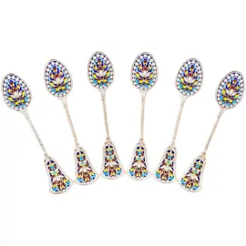 Набор ложек чайных "Узоры" с синими витражными эмалями, 6 шт