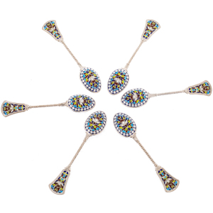 Set of tea spoons "Patterns" with blue stained glass enamels, 6 pcs