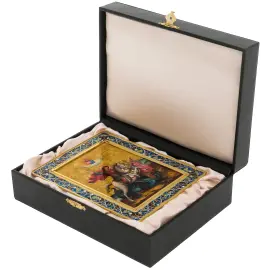 Икона настольная на перламутре "Георгий Победоносец" с витражной эмалью