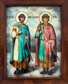 Icon on mother-of-pearl "Saint Boris and Gleb"