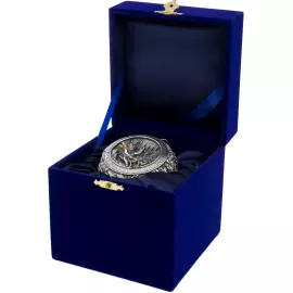 Серебряный елочный шар "Весёлые салазки" с позолотой