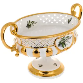 Ваза с ручками, белая с рисунком ландыш Ваза с ручками, белая с рисунком ландыш