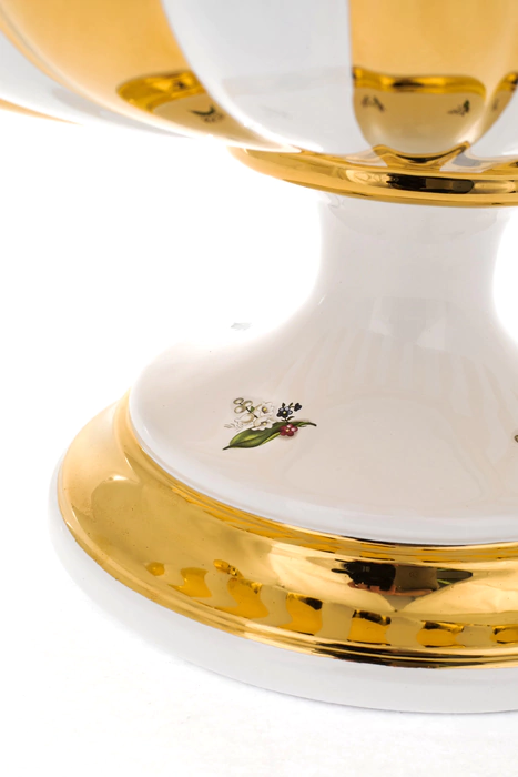 Vase with handles, white with a lily of the valley pattern
